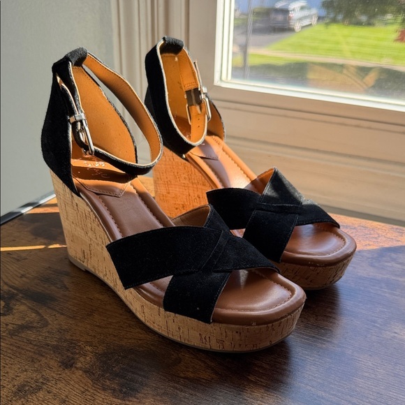Crown Vintage Shoes - Crown Vintage Black Suede and Cork Wedges